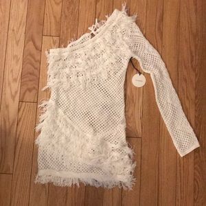 Tularosa one shoulder crochet ivory coverup